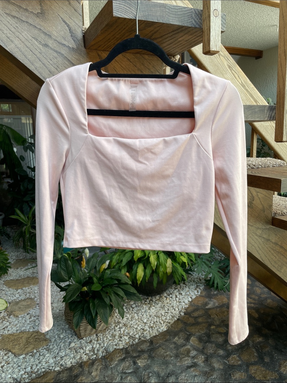 Beyond Yoga Blush Square-Neck Long Sleeve Crop Top